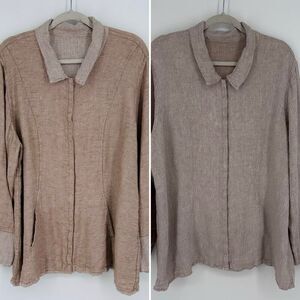 FLAX Reversible Jacket 100% Linen Snap‎ Front Natural Tan Pockets Women’s Size L
